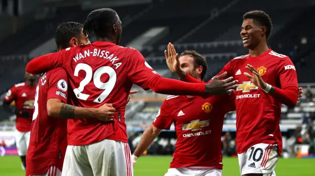 Manchester United celebrate at Newcastle