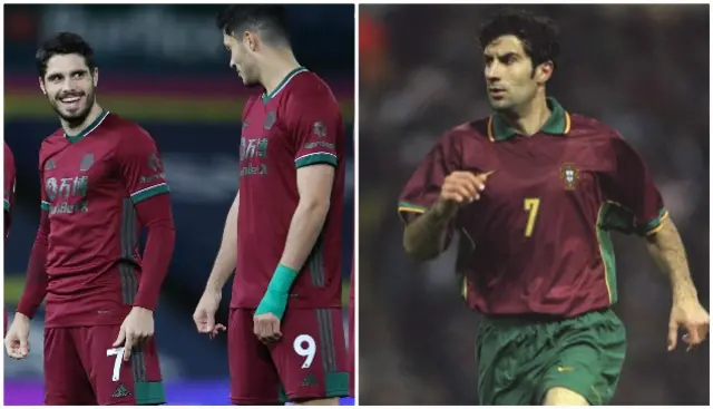 Wolves 2020 (left) Luis Figo for Portugal in 1998 (right)