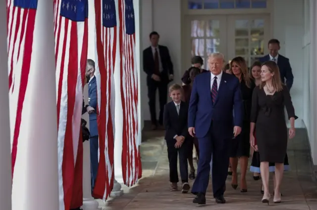 Trump arrives to introduce Judge Amy Coney Barrett (R) as his Supreme Court nominee