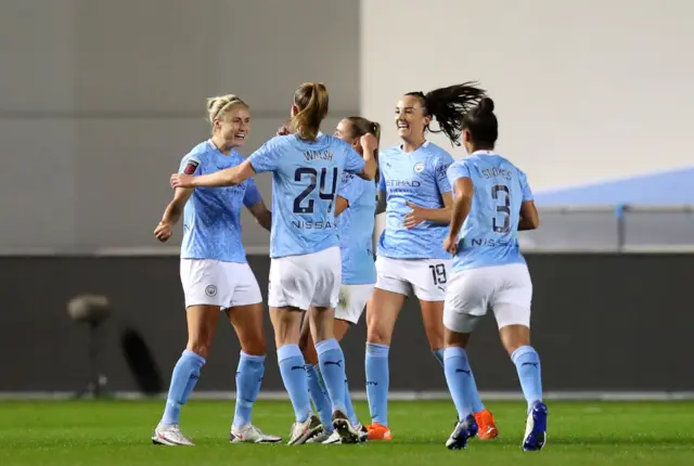 Man City Women celebrating against Arsenal