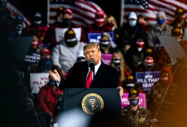 Trump speaks at a rally in Minnesota on 30 September 2020