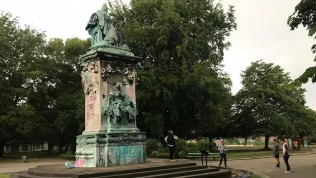 The words "murderer" and "racist" were sprayed on the statue of Queen Victoria in Leeds in June