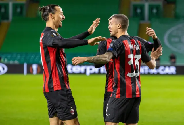 AC Milan's Zlatan Ibrahimovic congratulates Rade Krunic