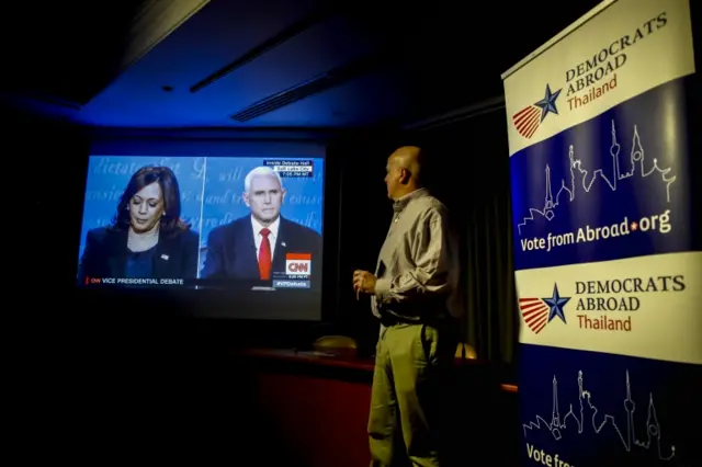 Democrats in Thailand watch a recording of the vice-presidential debate on 8 October 2020