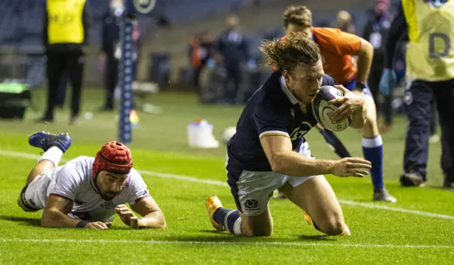 Hamish Watson dives in for try number three