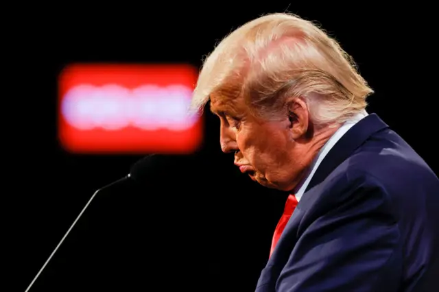 US President Donald Trump reacts during the final presidential debate at Belmont University in Nashville, Tennessee, on October 22, 2020