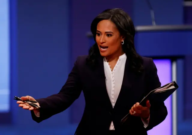 Debate moderator Kristen Welker of NBC News speaks before the second 2020 presidential campaign debate