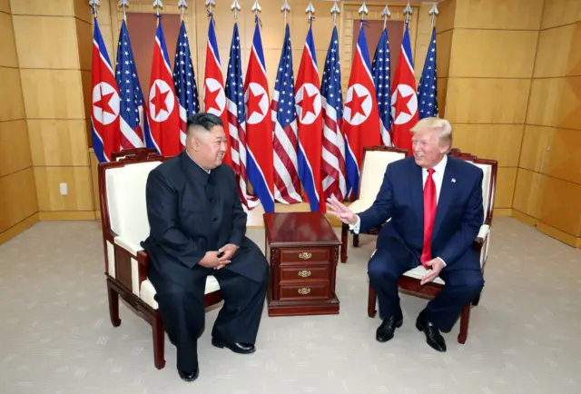 Kim Jong-un and Donald Trump met on the South Korean side of the demilitarized zone in June 2019