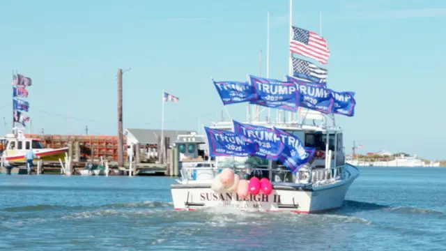 A boat with Trump flags in Tangier Island