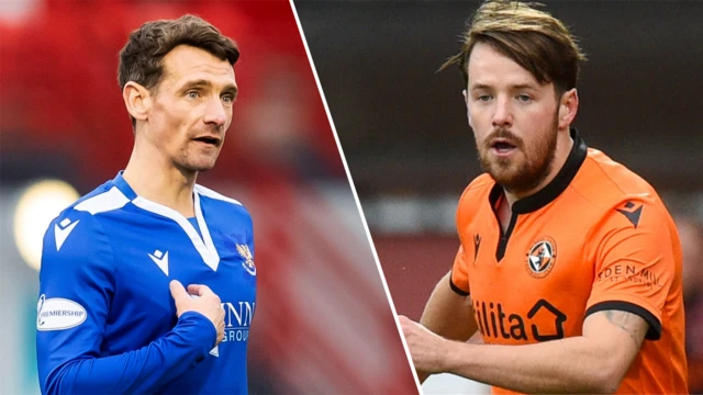 St Johsntone's Craig Bryson and Dundee United's Marc McNulty