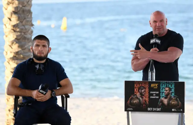 Khabib Nurmagomedov and Dana White at Fight Island