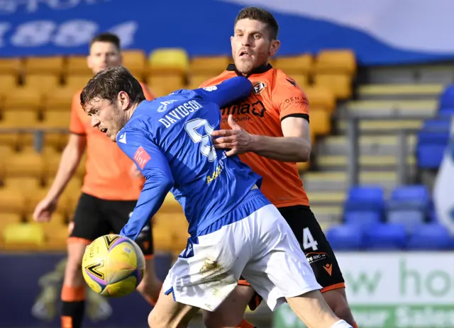 St Johnstone's Murray Davidson (left) holds off Dillon Powers