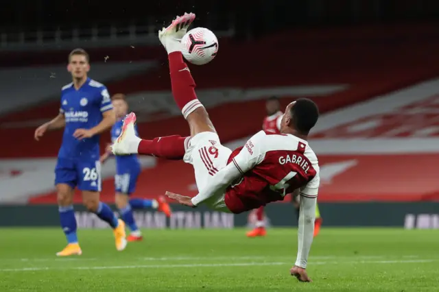 Arsenal's Gabriel attempts an overhead kick