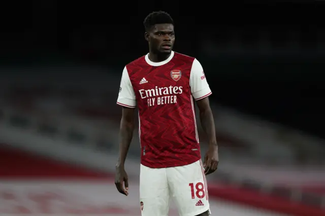 Thomas Partey of Arsenal against Leicester