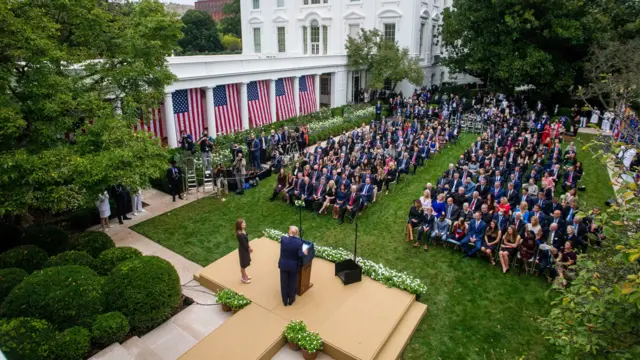 US President Donald Trump introduces Judge Amy Coney Barrett as his Supreme Court nominee on 26 September 2020