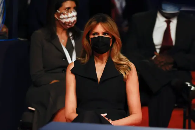 US First lady Melania Trump arrives at the final presidential debate at Belmont University in Nashville, Tennessee, 22 October 2020.