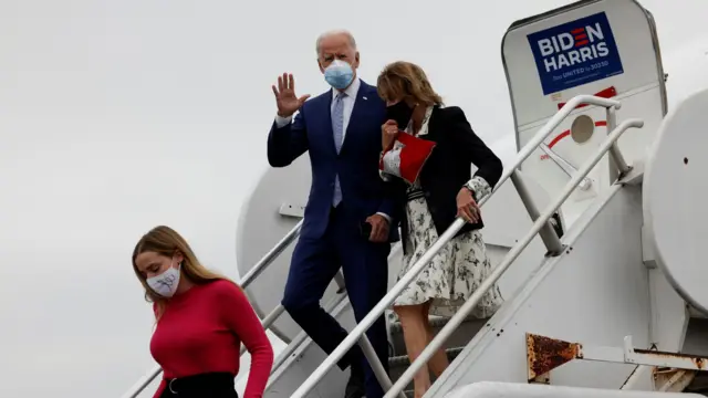 Joe Biden arrives in Columbus accompanied by his granddaughter Finnegan Biden and sister Valerie Biden before a campaign event in Warm Springs, Georgia, U.S. October 27, 2020.