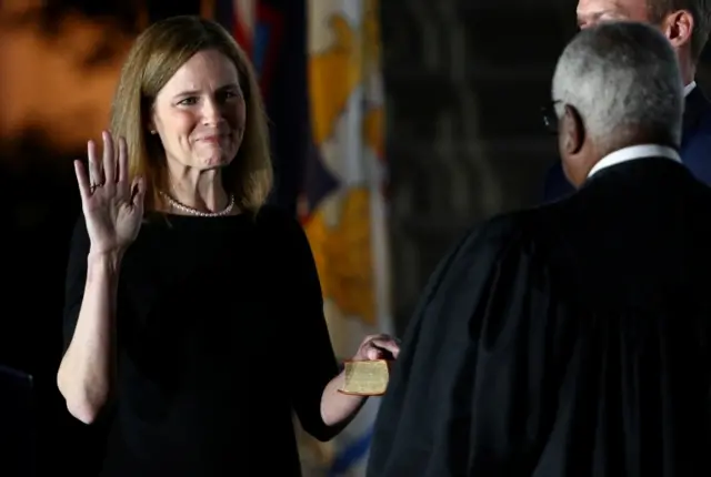 Judge Amy Coney is sworn in as an associate justice of the US Supreme Court