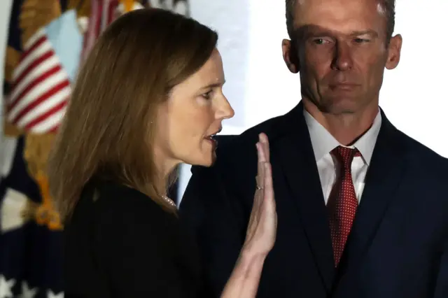 Amy Coney Barrett being sworn in