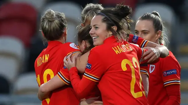 Wales celebrate beating Faroe Islands