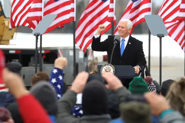 US Vice President Mike Pence speaks to supporters at a pre-election rally in Hibbing, Minnesota, U.S. October 26, 2020.