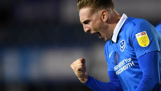 Portsmouth's Ronan Curtis celebrates a goal against Northampton