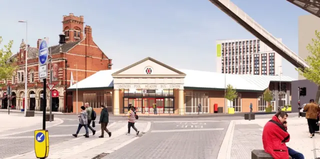 Computer generated image of Pool Meadow bus station's new look exterior