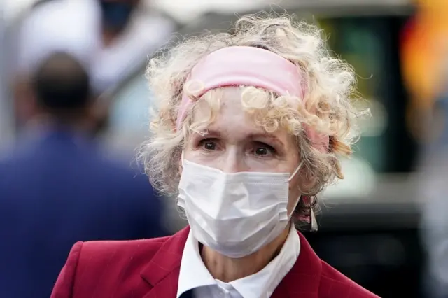 E Jean Carroll arrives at a federal court in New York for a hearing, 21 October