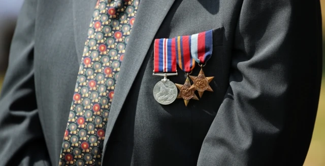 Medals on veteran's chest