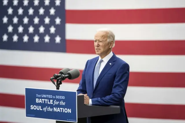 Democratic Presidential nominee and former US Vice President Joe Biden speaks to supporters in Georgia