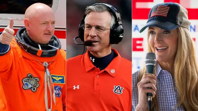 A composite of three senate candidates - astronaut Mark Kelly, football coach Tommy Tuberville and trucker Kelly Loeffler