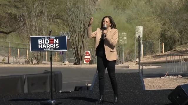 Kamala Harris spoke at a socially distanced rally in Tucson