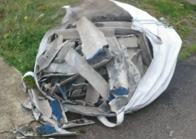 Bag of dumped asbestos