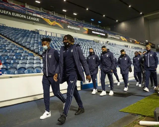 Rangers players arrive at Ibrox