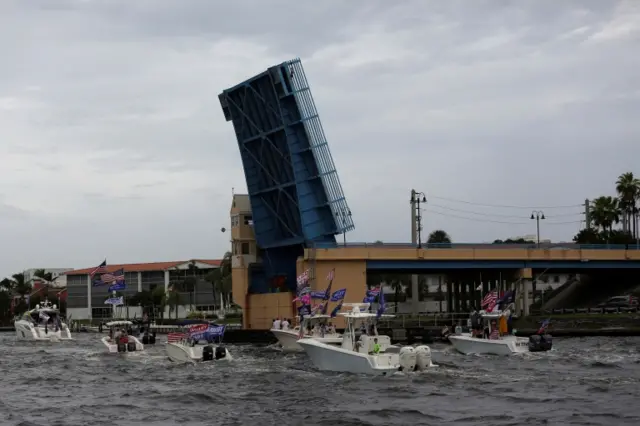 Supporters of US President Donald Trump hold a boat parade in Fort Lauderdale, Florida, on 3 October 2020