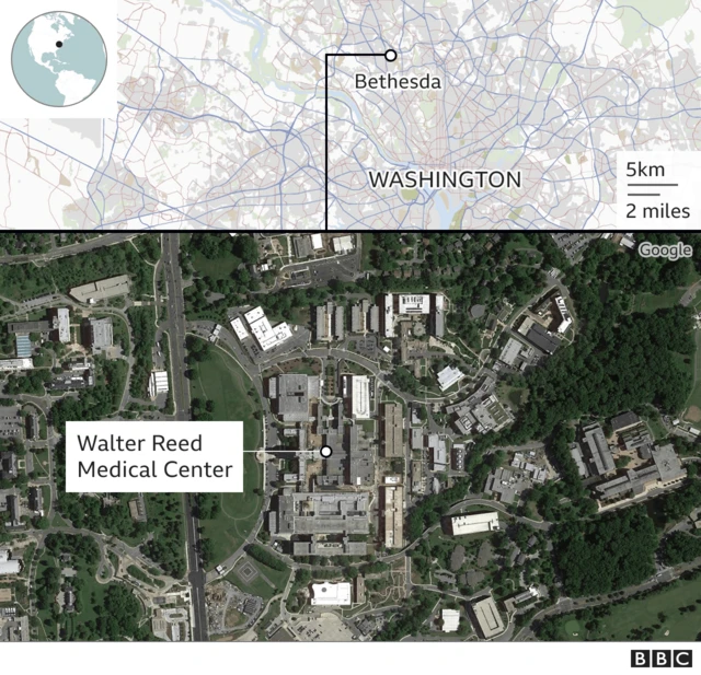 Map showing location of Walter Reed Hospital