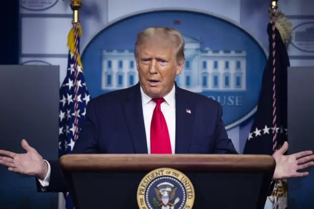 President Donald Trump during a briefing at the White House. Photo: September 2020