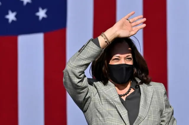 Kamala Harris takes part in a drive-in campaign event in Las Vegas, Nevada, 2 October