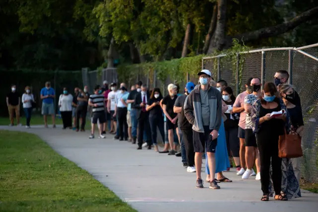 Queues in Houston, Texas on the first day early voting on 13 October