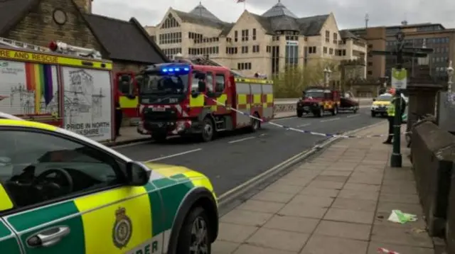 Emergency crews at Lendal Bridge