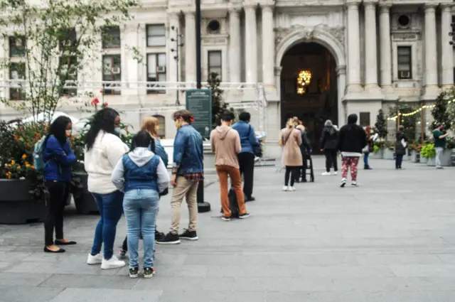 In Philadelphia, Pennslyvania too, voters have been waiting in queues to vote, while observing social distancing guidelines