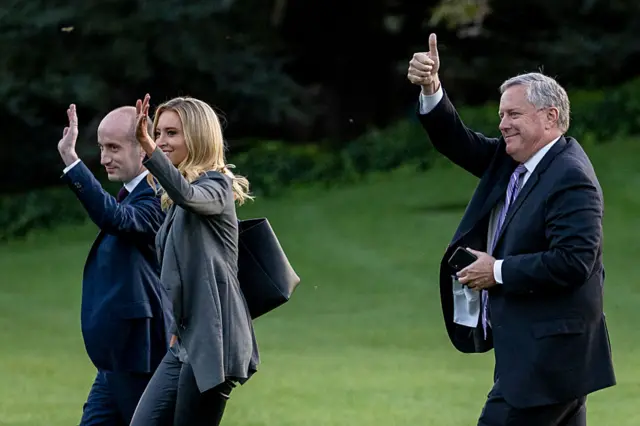 Advisor for policy Stephen Miller, White House Press Secretary Kayleigh McEnany and White House Chief of Staff Mark Meadows