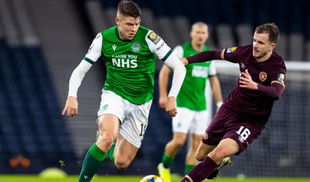 Hibs Kevin Nisbet and Hearts' Andy Halliday