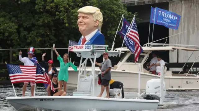 Supporters of the president pictured on boats in Florida