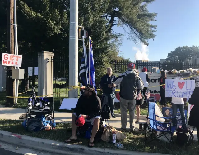 Group of supporters outside Walter Reed Medical Center