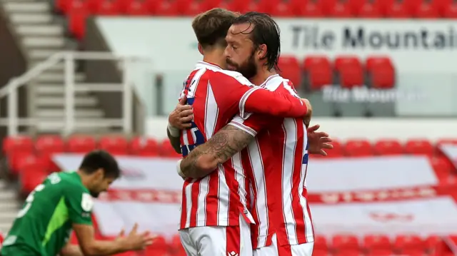 Stoke players celebrate their equaliser