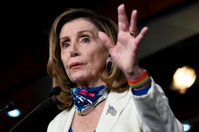 US House Speaker Nancy Pelosi at a news conference at the US Capitol in Washington on 1 October 2020