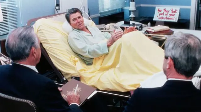 Ronald Reagan working from hospital where he was having cancer surgery