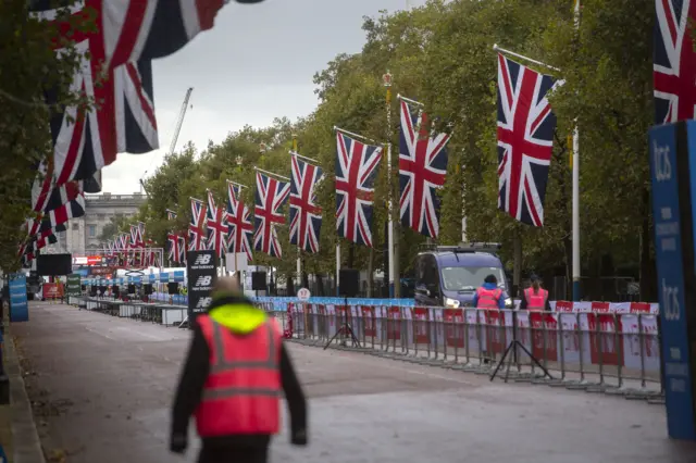 The London Marathon finishing stretch being prepared