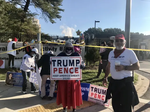 Group of supporters outside Walter Reed Medical Center